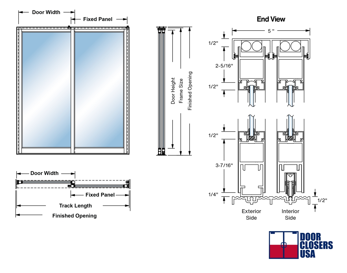 96 in. x 96 in. X-O Right Hand 2 Panel Commercial Storefront Sliding  Exterior Door System With Flush Lock and Handle, 1/4 in. Glass Stops (Glass  Not 